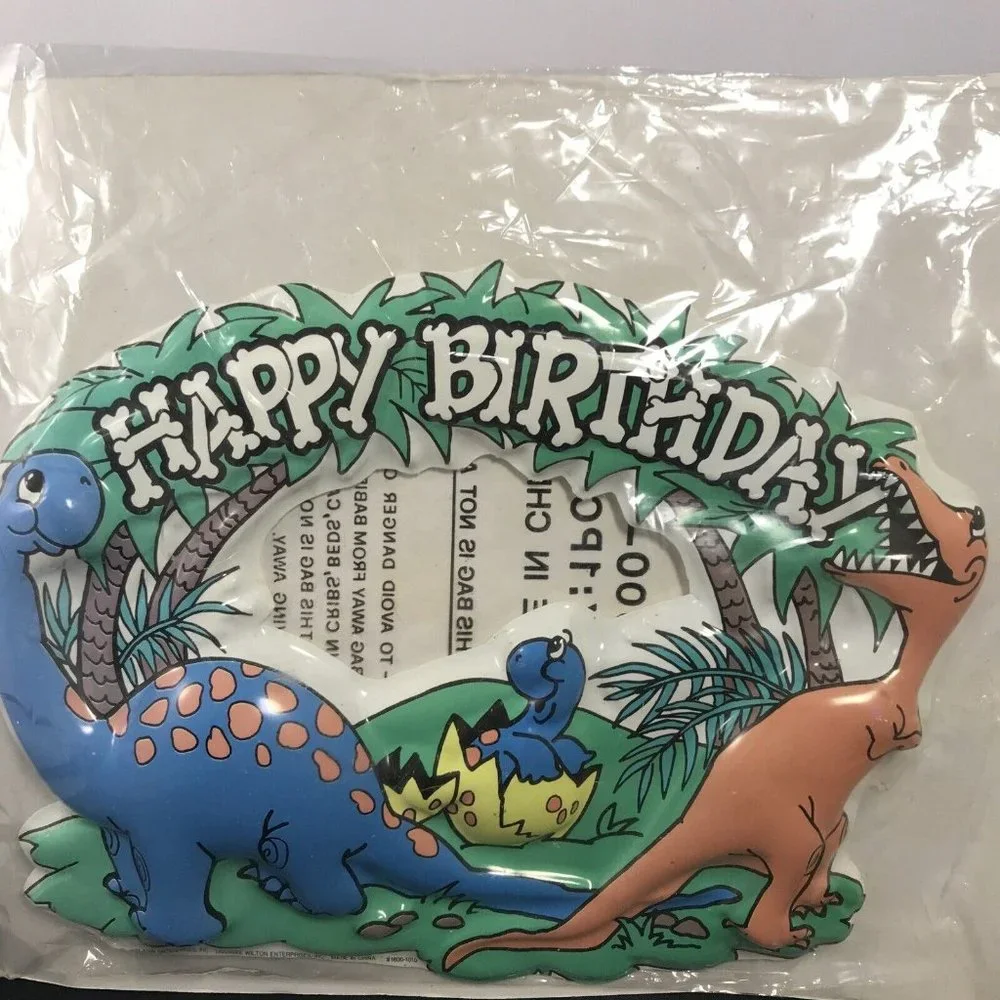 Vintage 1991 Wilton Dinosaur Family Happy Birthday Cake Topper Decoration SEALED